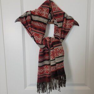 V. Fraas Womens Scarf Cashmink Black RedGrey Fair Isle Germany Size 68’’x13’’